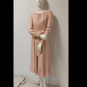 Sézane Pink Printed Silk Long-Sleeve Midi Dress Size: XS